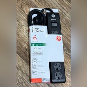 Black Surge Protector with 6 Outlets